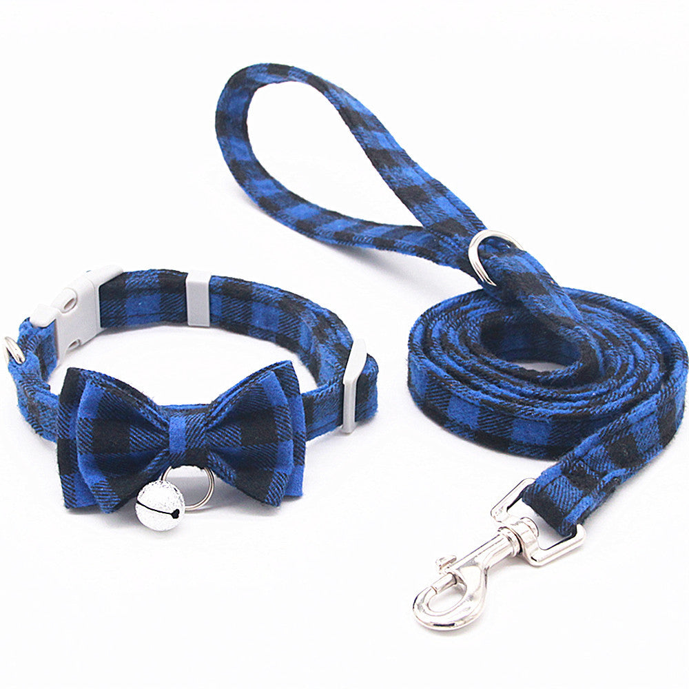 KFX-3659325 Plaid Cat Bell Collar with Butterfly Bow Tie and Optional Leash