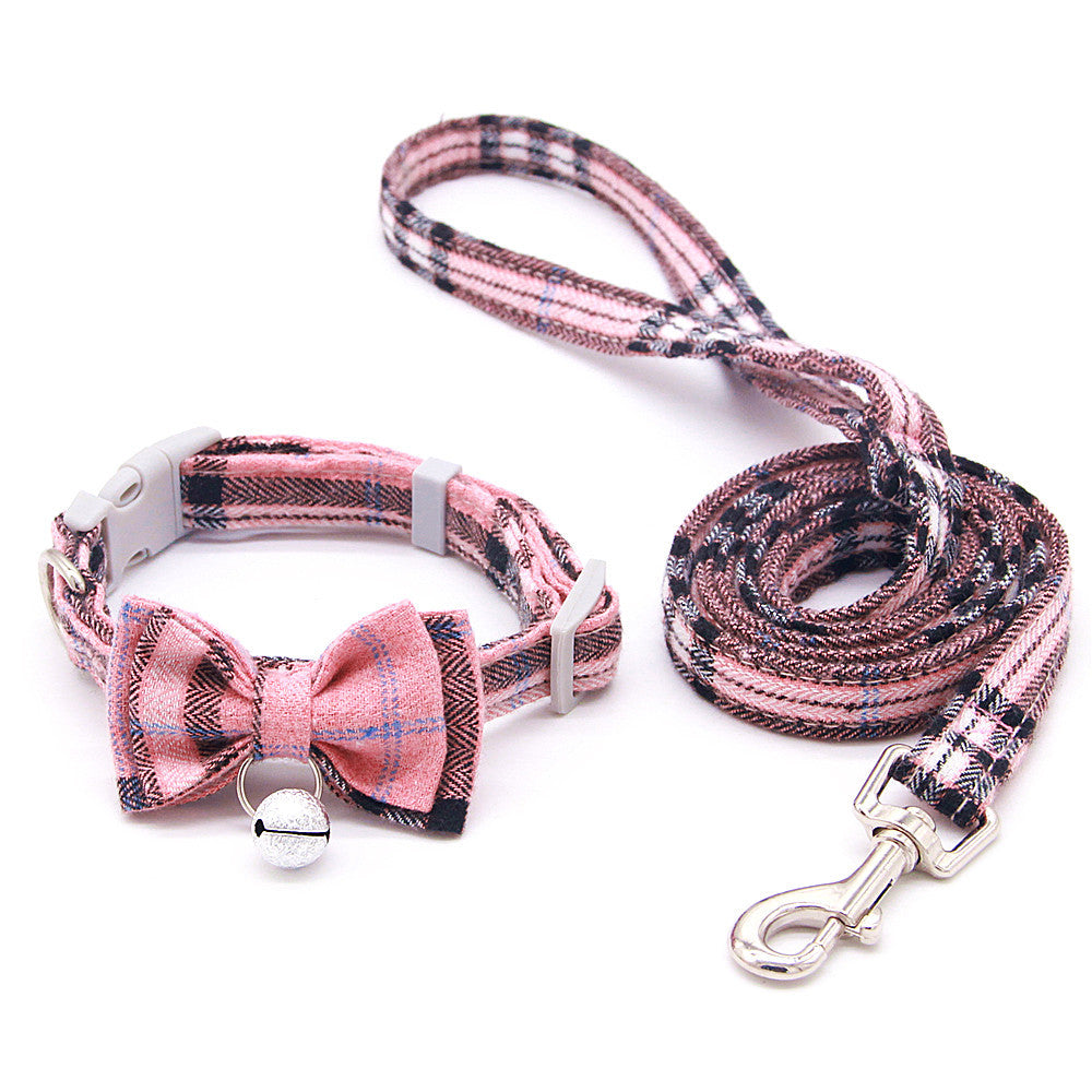 KFX-3659325 Plaid Cat Bell Collar with Butterfly Bow Tie and Optional Leash