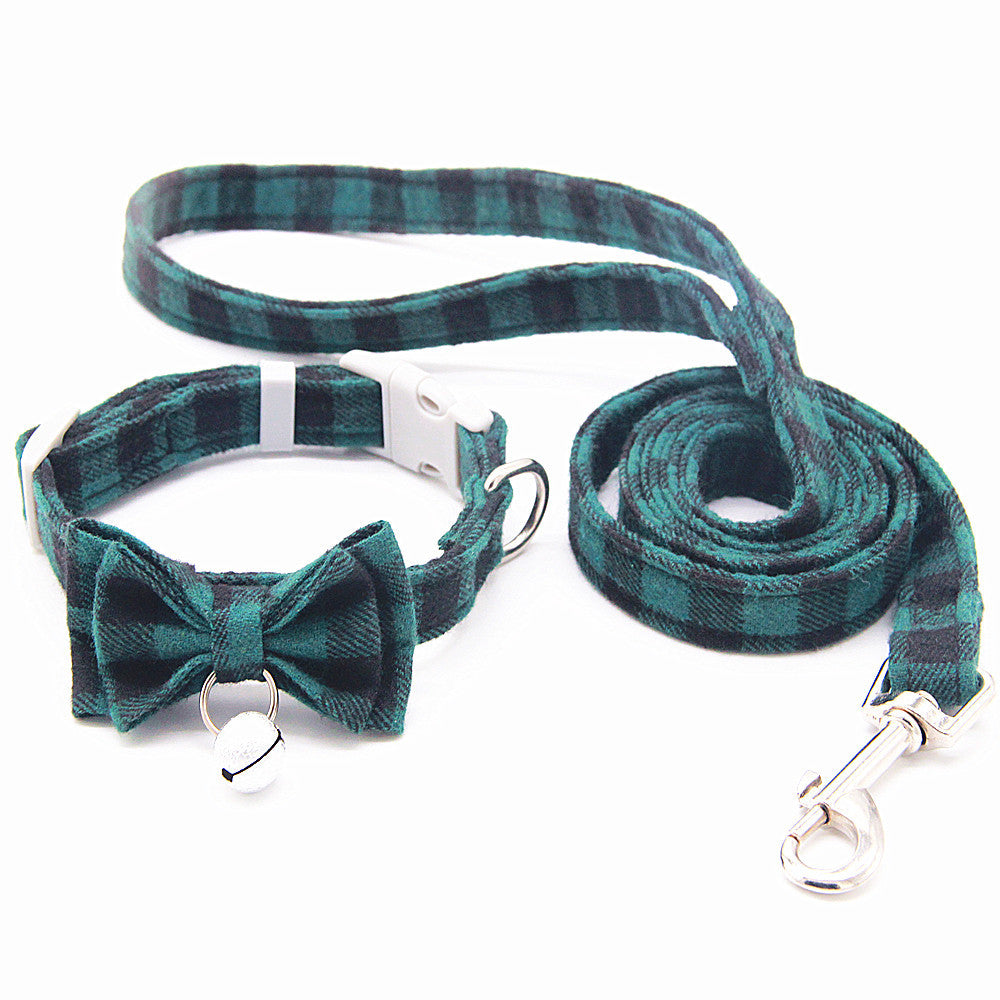 KFX-3659325 Plaid Cat Bell Collar with Butterfly Bow Tie and Optional Leash