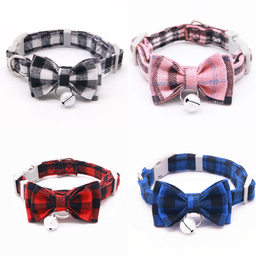 KFX-3659325 Plaid Cat Bell Collar with Butterfly Bow Tie and Optional Leash