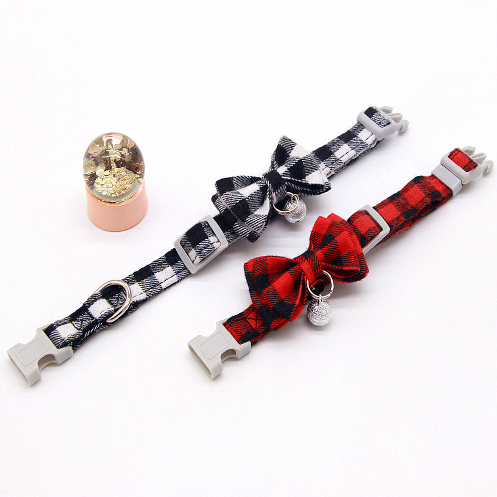 KFX-3659325 Plaid Cat Bell Collar with Butterfly Bow Tie and Optional Leash