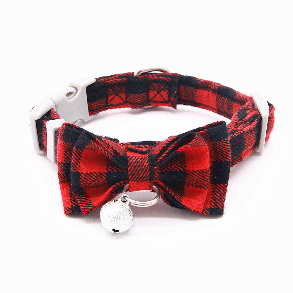 KFX-3659325 Plaid Cat Bell Collar with Butterfly Bow Tie and Optional Leash