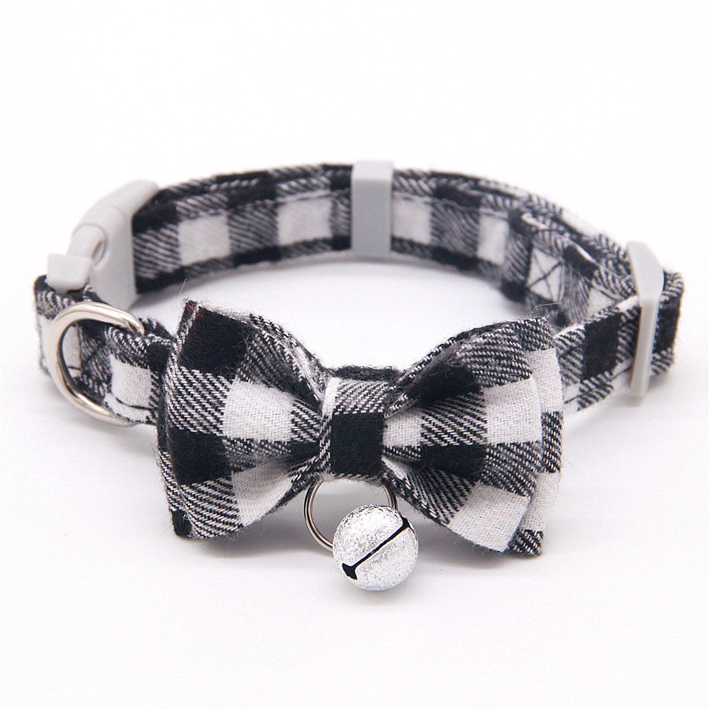 KFX-3659325 Plaid Cat Bell Collar with Butterfly Bow Tie and Optional Leash