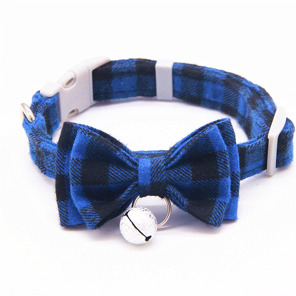 KFX-3659325 Plaid Cat Bell Collar with Butterfly Bow Tie and Optional Leash