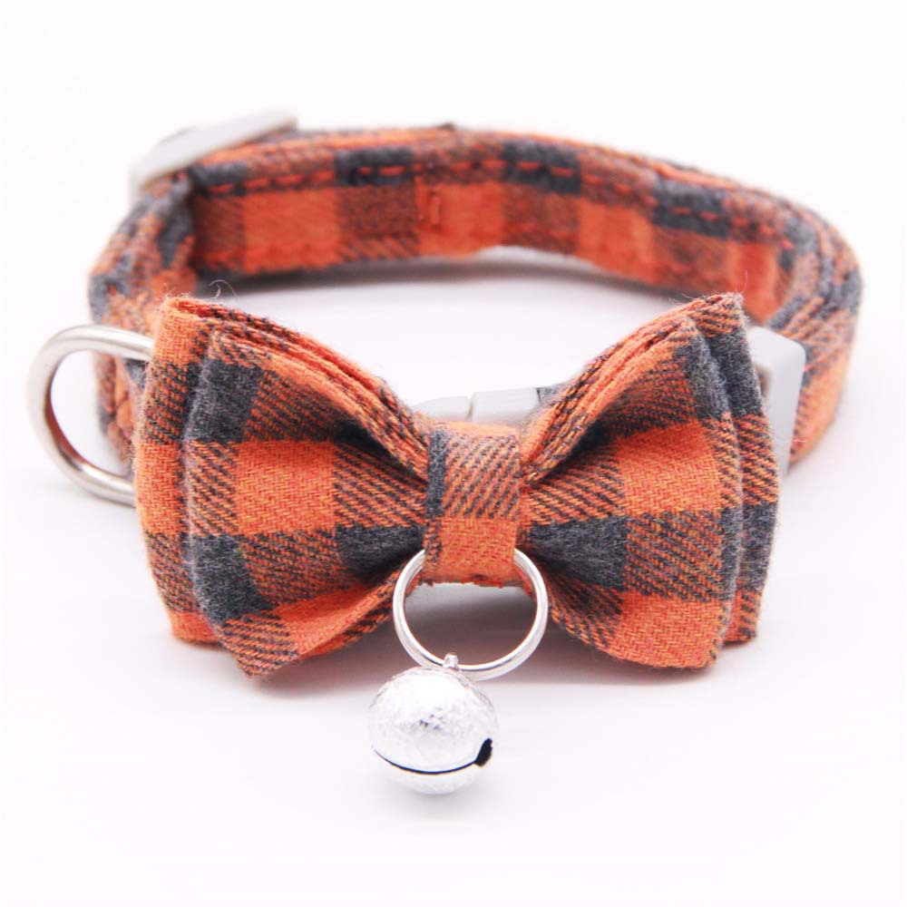 KFX-3659325 Plaid Cat Bell Collar with Butterfly Bow Tie and Optional Leash