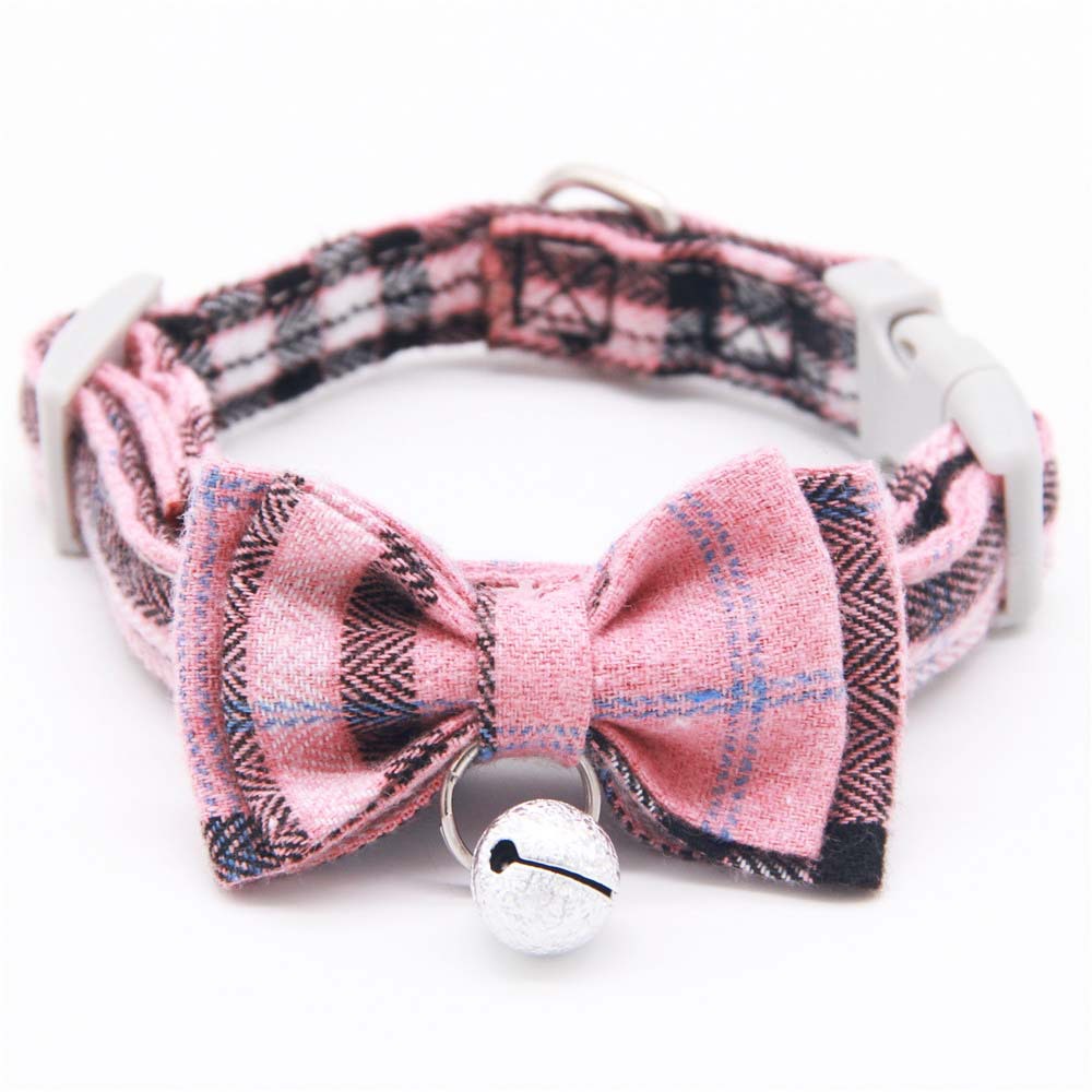KFX-3659325 Plaid Cat Bell Collar with Butterfly Bow Tie and Optional Leash