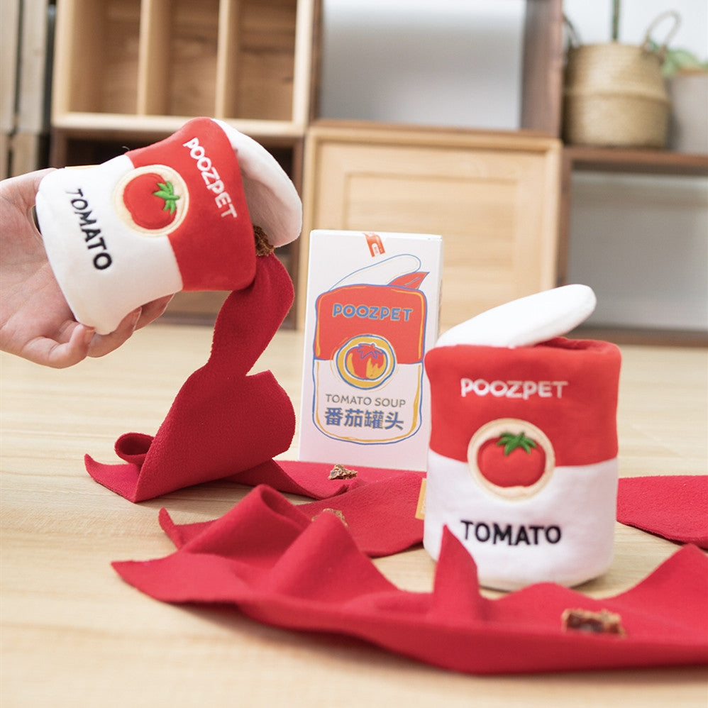 KFX-3661501 Canned Tomato Sniffing Toy for Dogs and Cats - Machine Washable, Soft Polar Fleece