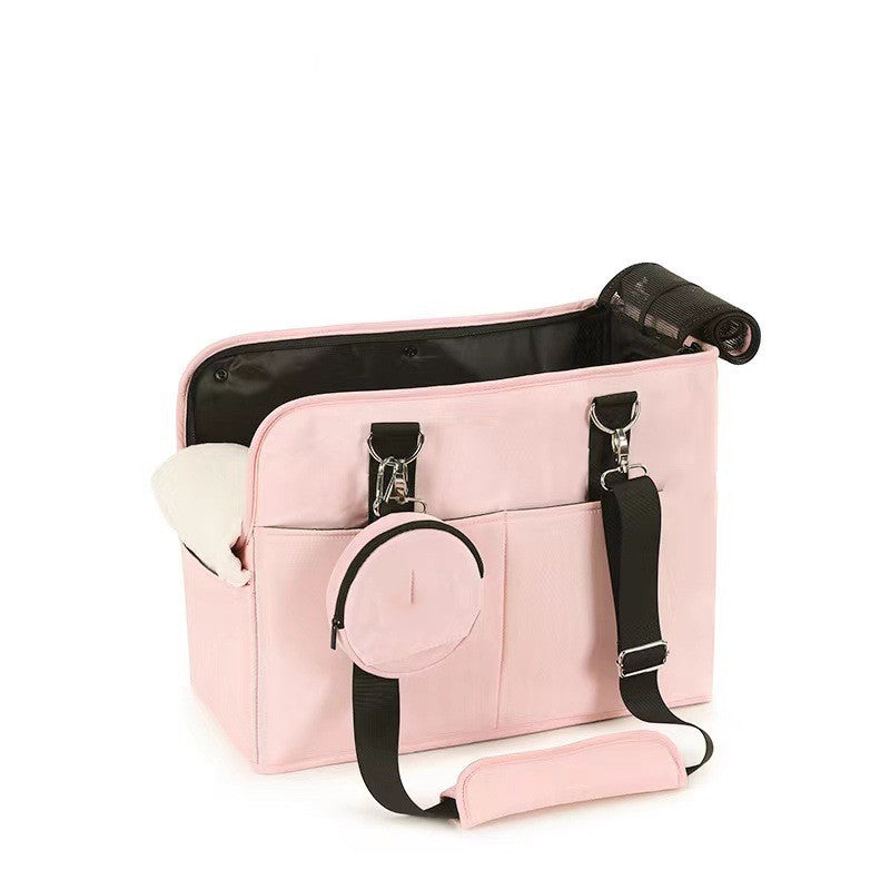 KFX-3661757 Korean Summer Portable Medium Soft Nylon Dog Bag in Pink and Black
