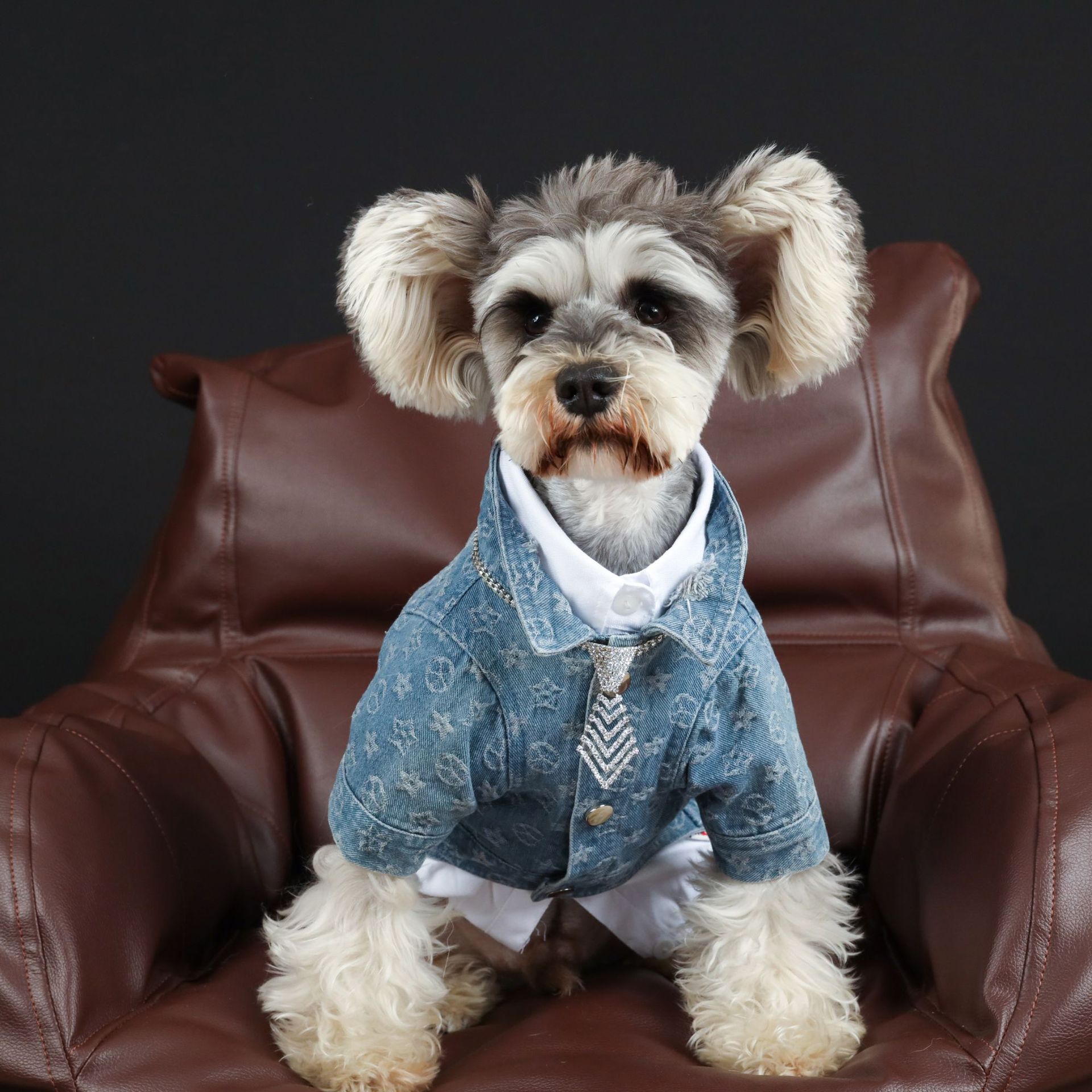 KFX-3661885 Casual Blue Denim Dog Shirt - Cotton Spring/Summer Apparel