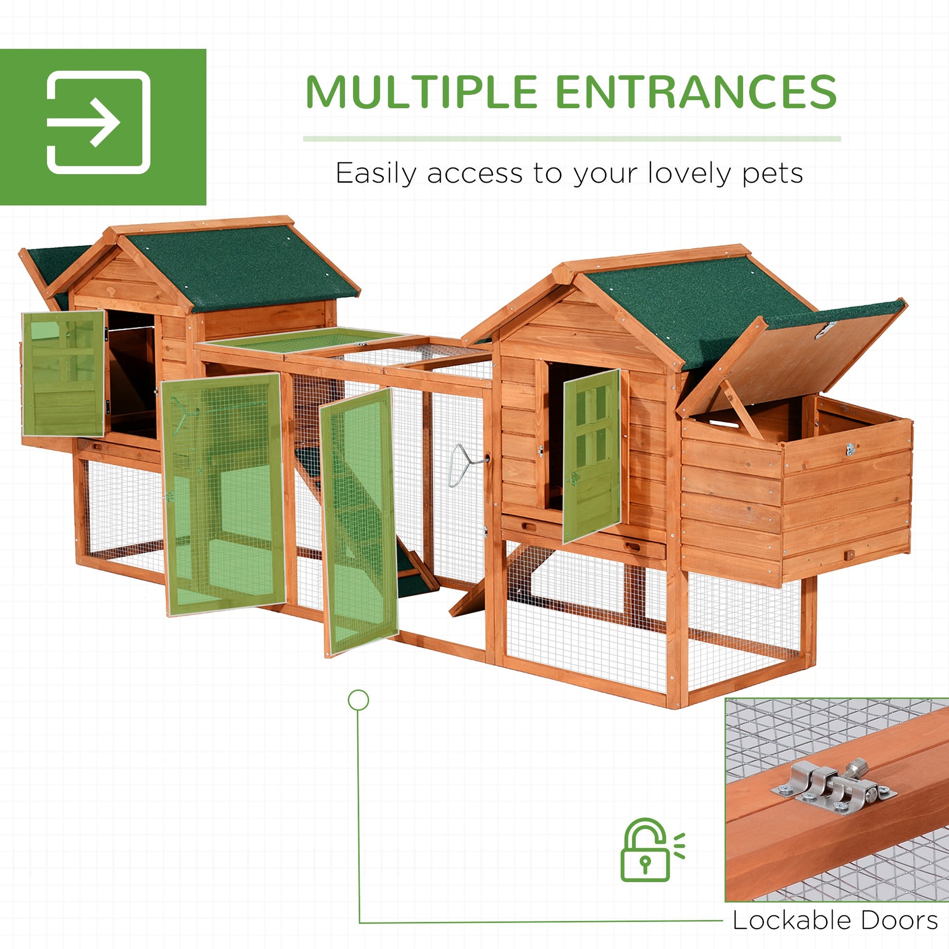 KFX-3663165 Large Dual Chicken Coop with Nesting Boxes and Outdoor Ramps for Backyard Poultry