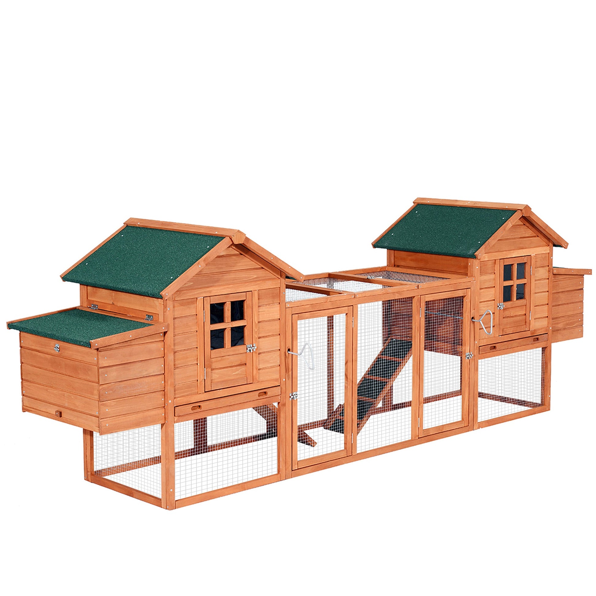 KFX-3663165 Large Dual Chicken Coop with Nesting Boxes and Outdoor Ramps for Backyard Poultry