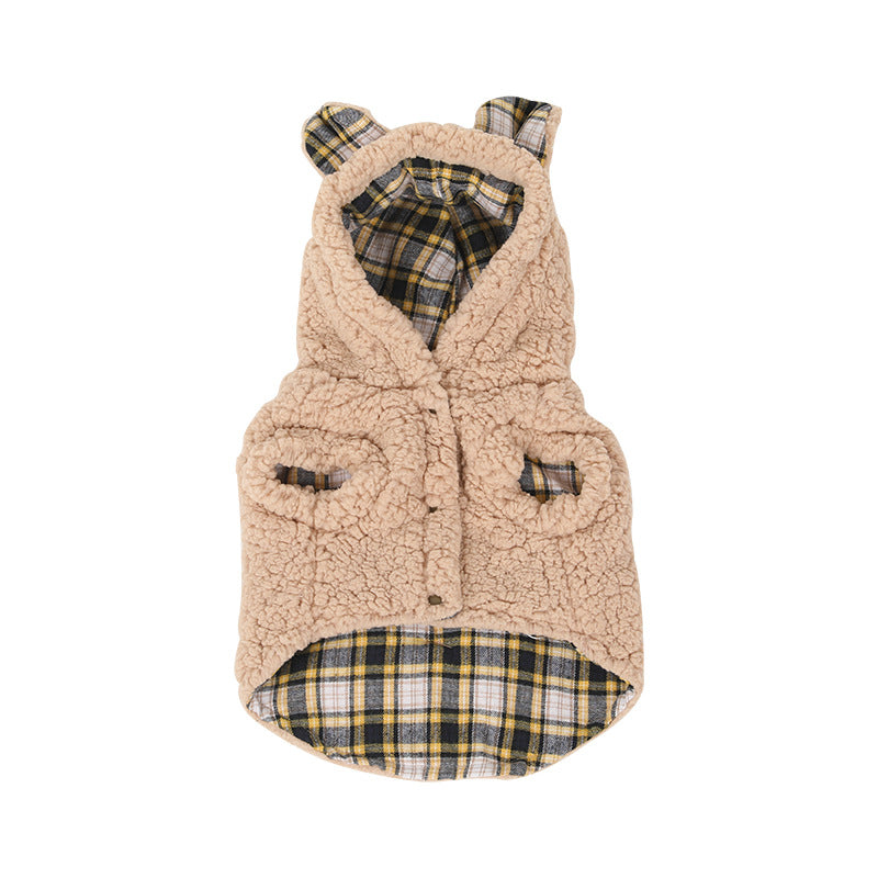 KFX-3663933 Winter Fleece-Lined Pet Apparel in Plaid Patterns - Sizes S to XXL
