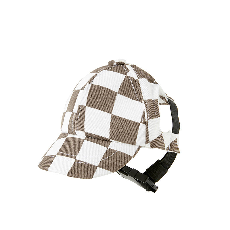 KFX-3664317 Plaid Cotton Hat for Small to Medium Dogs in Brown and Black