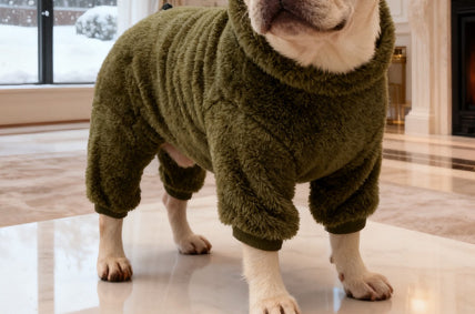 KFX-3665085 Military Green Double-Sided Fleece High-Neck Pullover for Pets, Unisex, Multiple Sizes Available