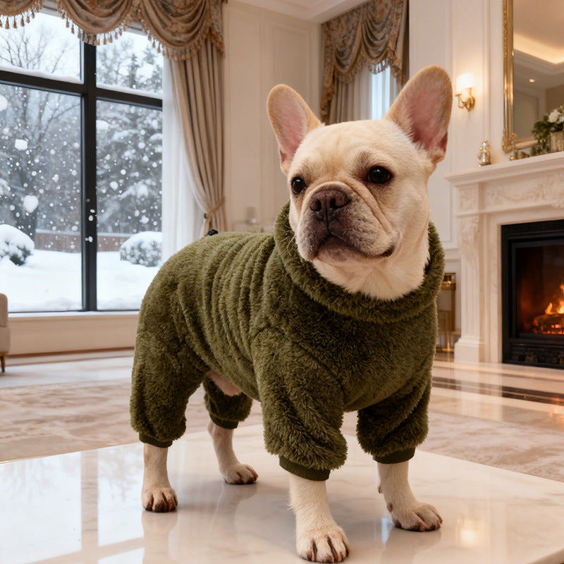 KFX-3665085 Military Green Double-Sided Fleece High-Neck Pullover for Pets, Unisex, Multiple Sizes Available