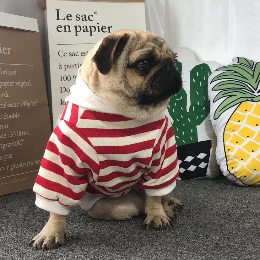 KFX-3667645 Cute Cotton Bulldog Clothing for Small and Medium Dogs - Striped Red and White or Blue and White