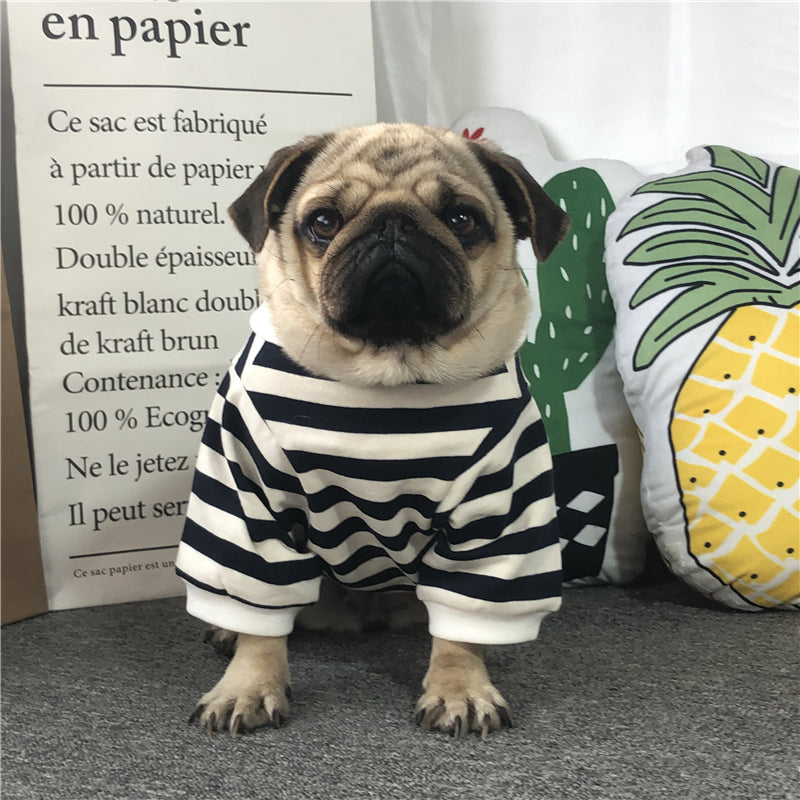 KFX-3667645 Cute Cotton Bulldog Clothing for Small and Medium Dogs - Striped Red and White or Blue and White