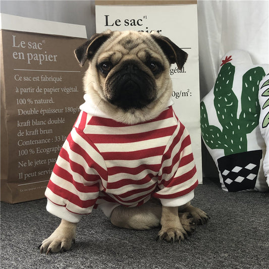 KFX-3667645 Cute Cotton Bulldog Clothing for Small and Medium Dogs - Striped Red and White or Blue and White