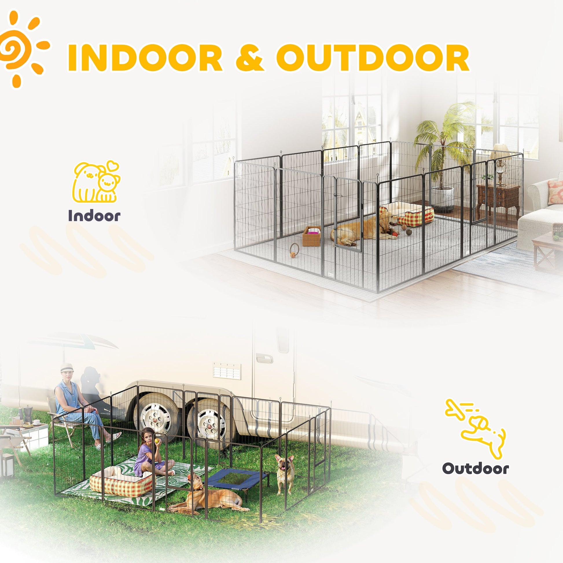KFX-3668925 24-Panel Indoor Outdoor Dog Playpen, 44.5" High with Lockable Door and Customizable Shapes for Pet Exercise