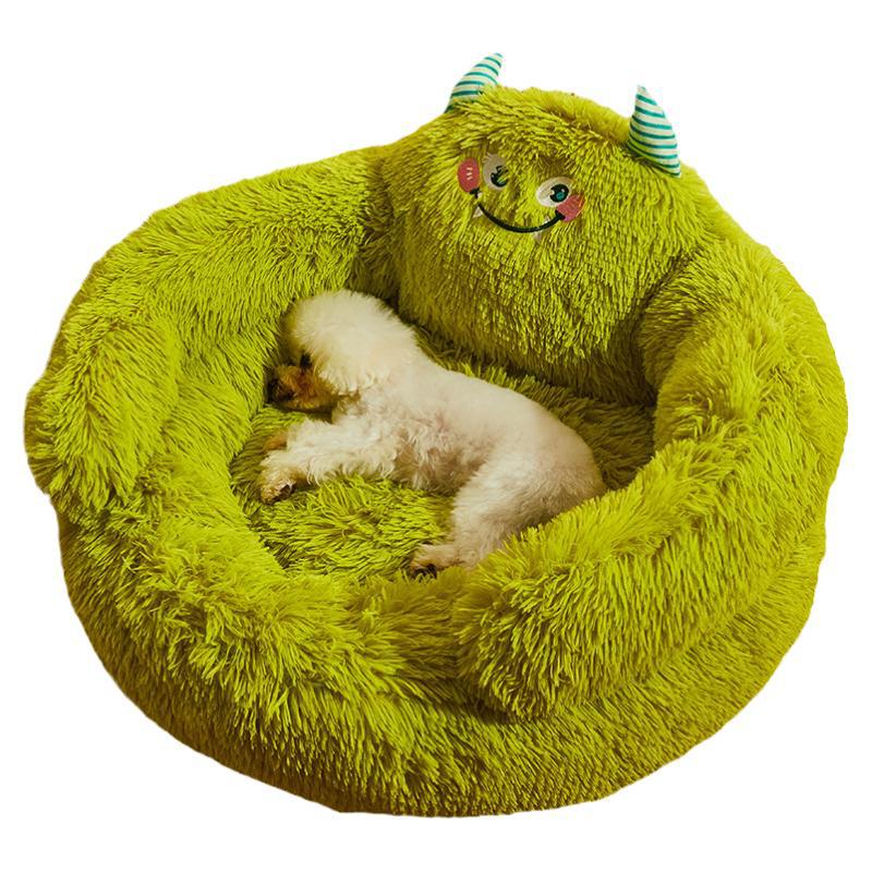 KFX-3669309 Dog Thermal Winter Bed - Small & Medium Sizes, Green Monster Design