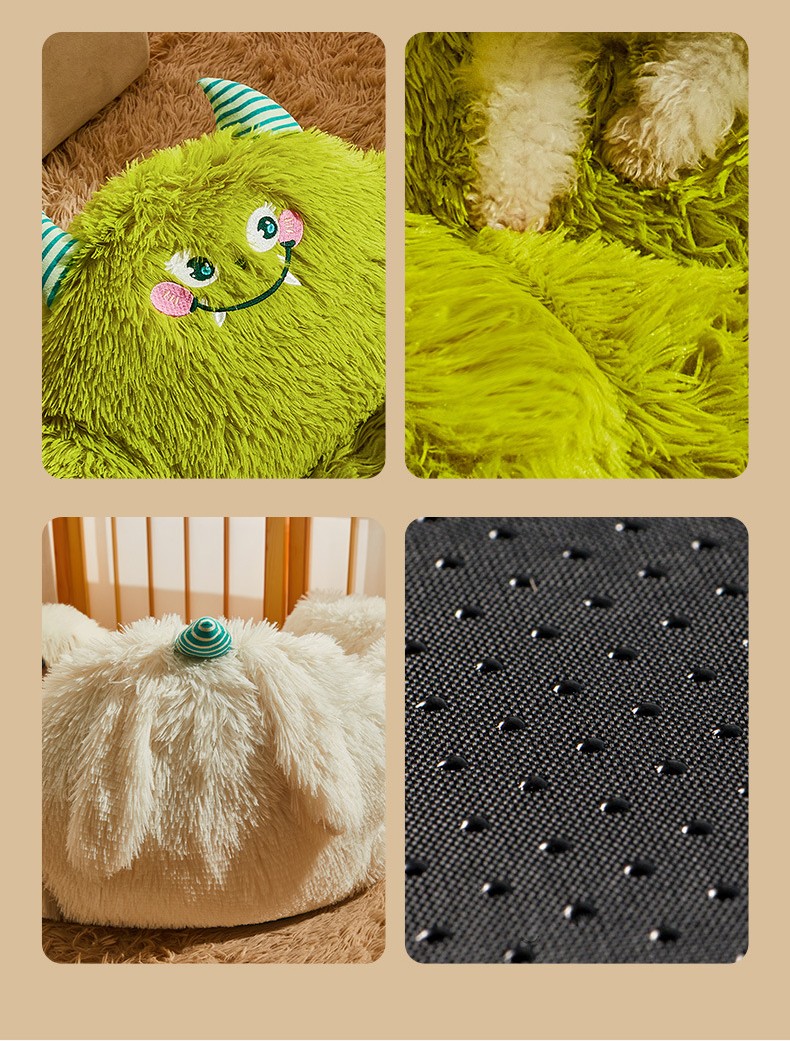 KFX-3669309 Dog Thermal Winter Bed - Small & Medium Sizes, Green Monster Design