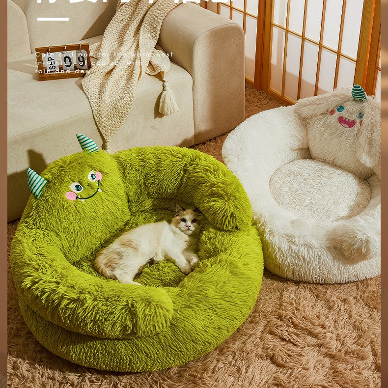 KFX-3669309 Dog Thermal Winter Bed - Small & Medium Sizes, Green Monster Design