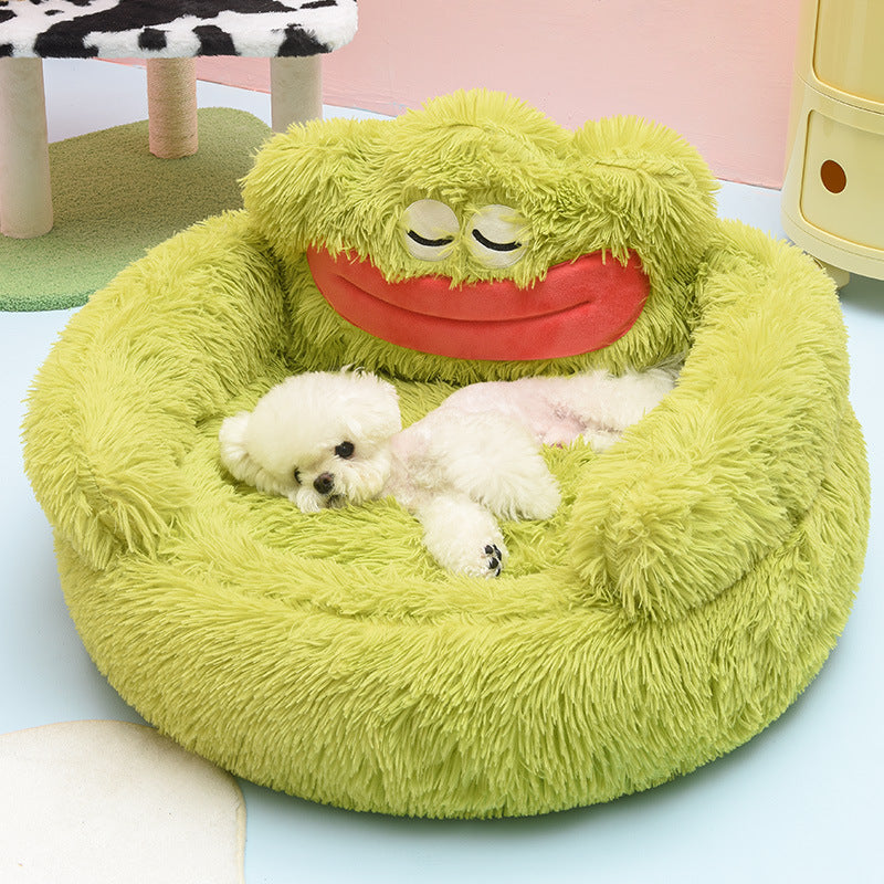 KFX-3669309 Dog Thermal Winter Bed - Small & Medium Sizes, Green Monster Design