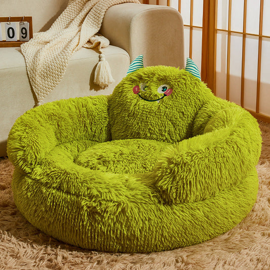 KFX-3669309 Dog Thermal Winter Bed - Small & Medium Sizes, Green Monster Design