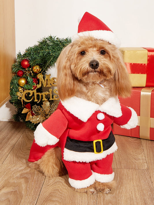 KFX-3669437 Red Cartoon Dog Costume for Small Pets - XS to XL Size, Includes Clothes and Cap