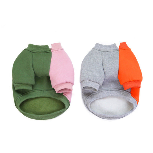 KFX-3670333 Fleece Pet Sweater with Contrast Stitching - Soft Cotton-Polyester Blend, Stylish Color-Blocking Design