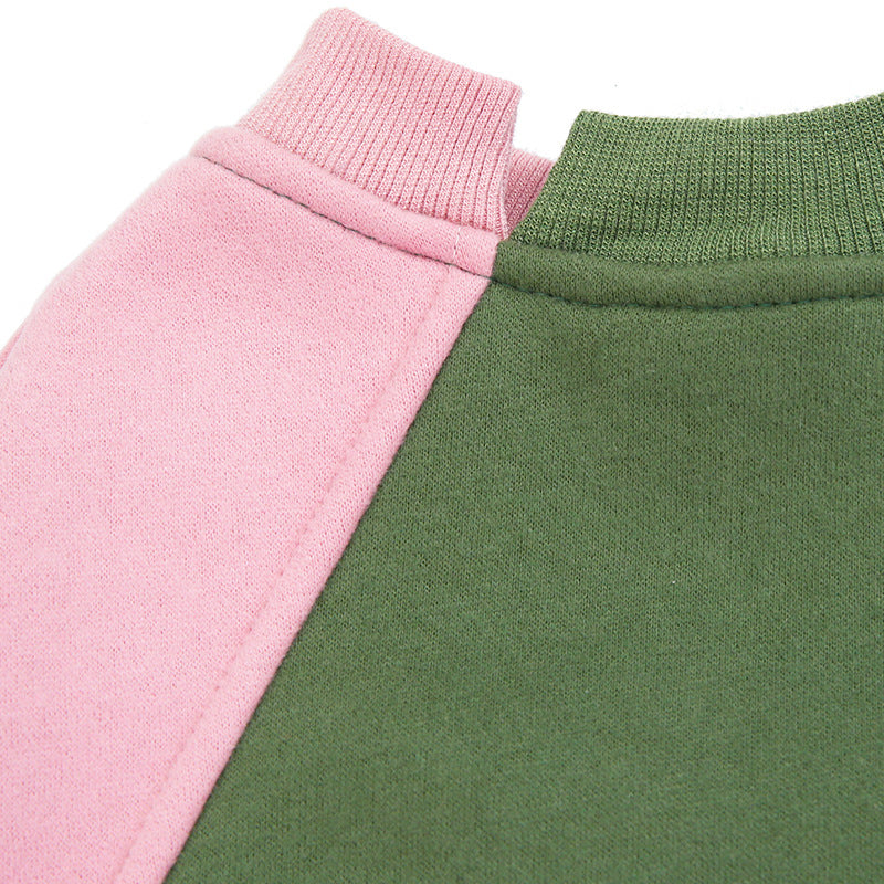 KFX-3670333 Fleece Pet Sweater with Contrast Stitching - Soft Cotton-Polyester Blend, Stylish Color-Blocking Design