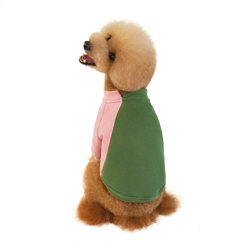 KFX-3670333 Fleece Pet Sweater with Contrast Stitching - Soft Cotton-Polyester Blend, Stylish Color-Blocking Design