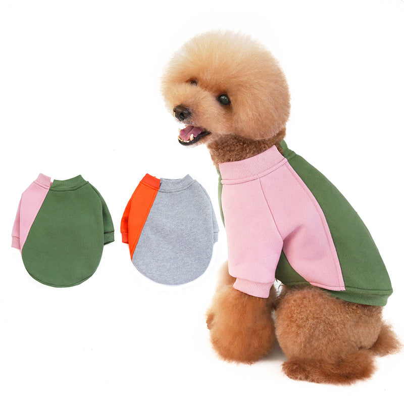 KFX-3670333 Fleece Pet Sweater with Contrast Stitching - Soft Cotton-Polyester Blend, Stylish Color-Blocking Design