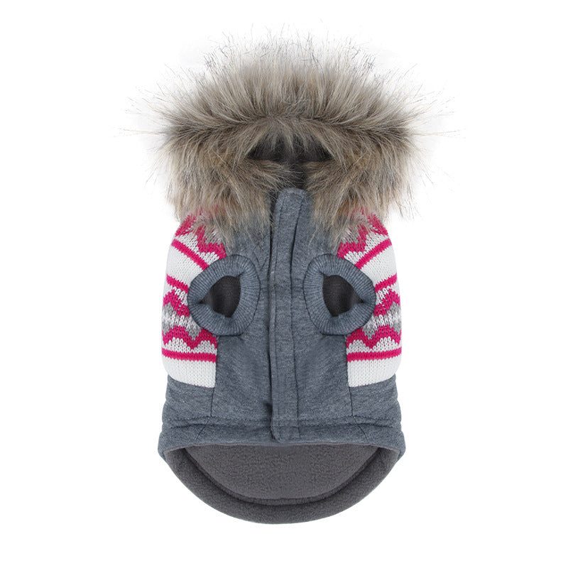 KFX-3671613 Gray Two-Legged Dog Trench Coat with Plush Fur Collar
