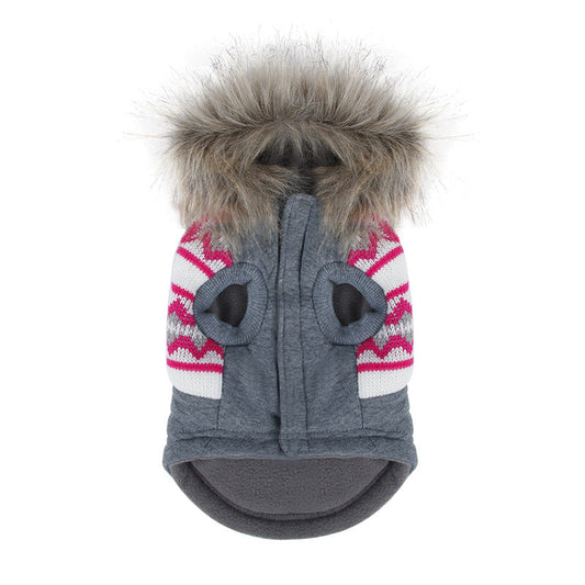 KFX-3671613 Gray Two-Legged Dog Trench Coat with Plush Fur Collar