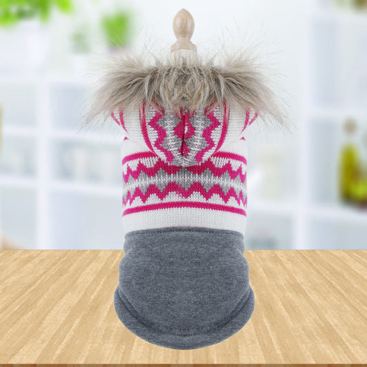 KFX-3671613 Gray Two-Legged Dog Trench Coat with Plush Fur Collar
