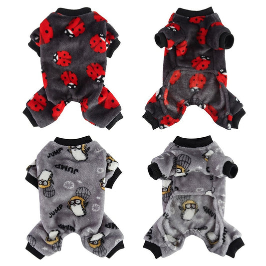KFX-3671869 Autumn-Themed Plush Dog Pajamas in Grey Penguin and Ladybird Styles, Comfortable Polyester Fabric