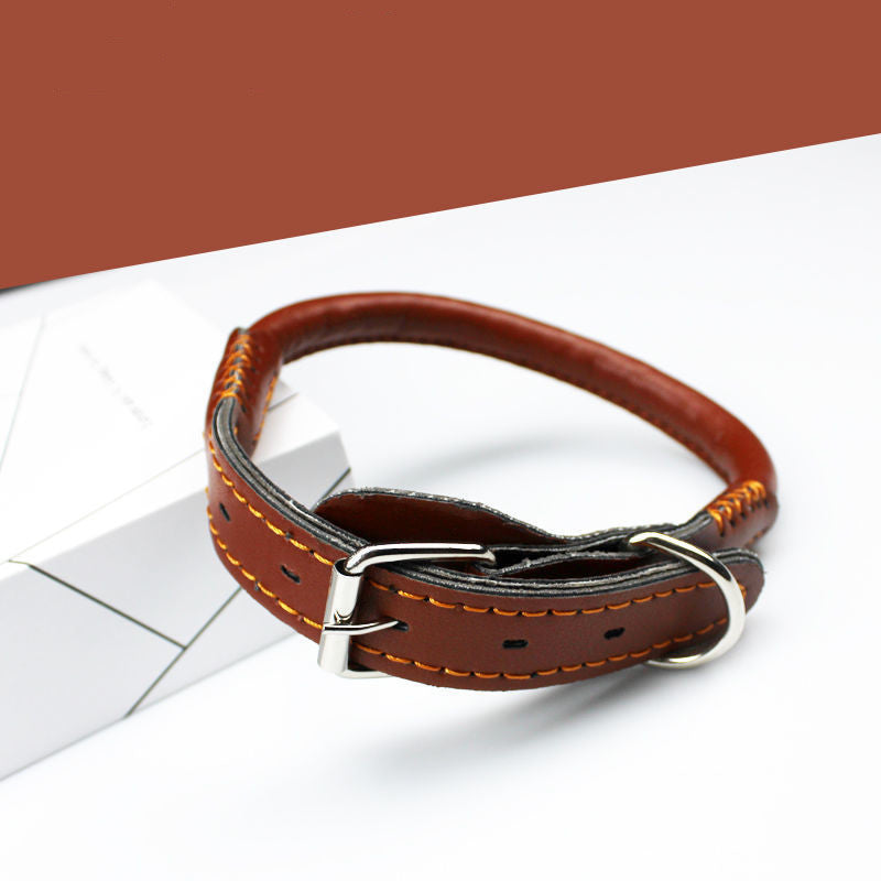 KFX-3673021 Medium to Large Leather Dog Collar with Traction Rope for Golden Retriever and Husky