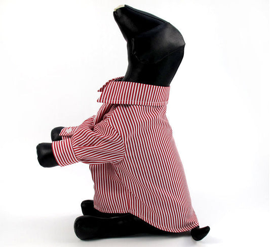 KFX-3675581 Casual Puff Sleeve Striped Pet Clothes in Blue and Red for All Sizes