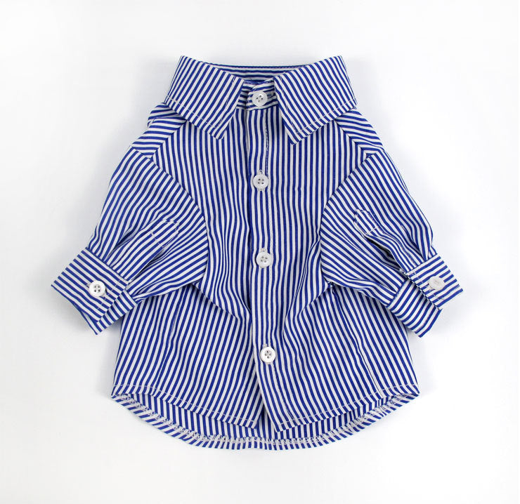 KFX-3675581 Casual Puff Sleeve Striped Pet Clothes in Blue and Red for All Sizes