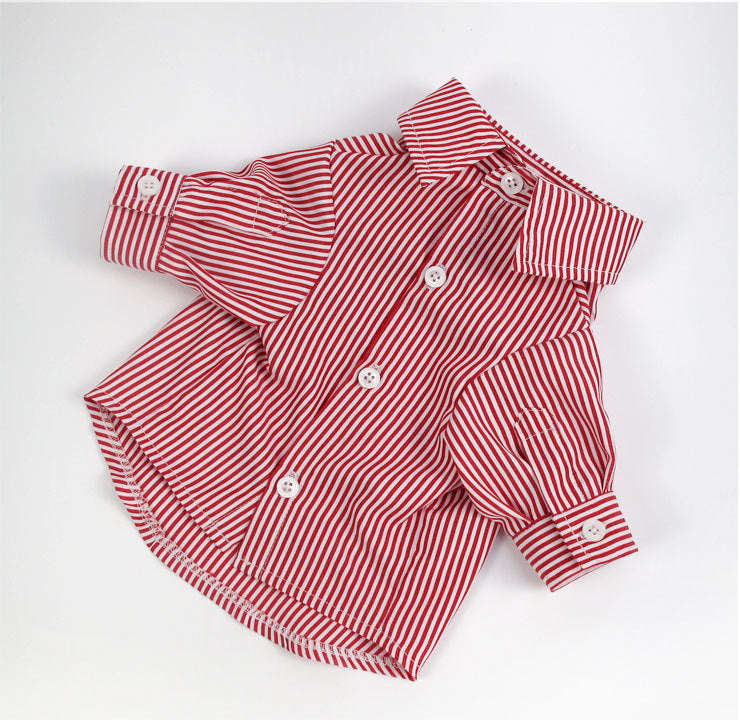 KFX-3675581 Casual Puff Sleeve Striped Pet Clothes in Blue and Red for All Sizes