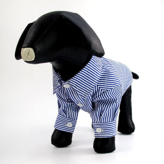 KFX-3675581 Casual Puff Sleeve Striped Pet Clothes in Blue and Red for All Sizes
