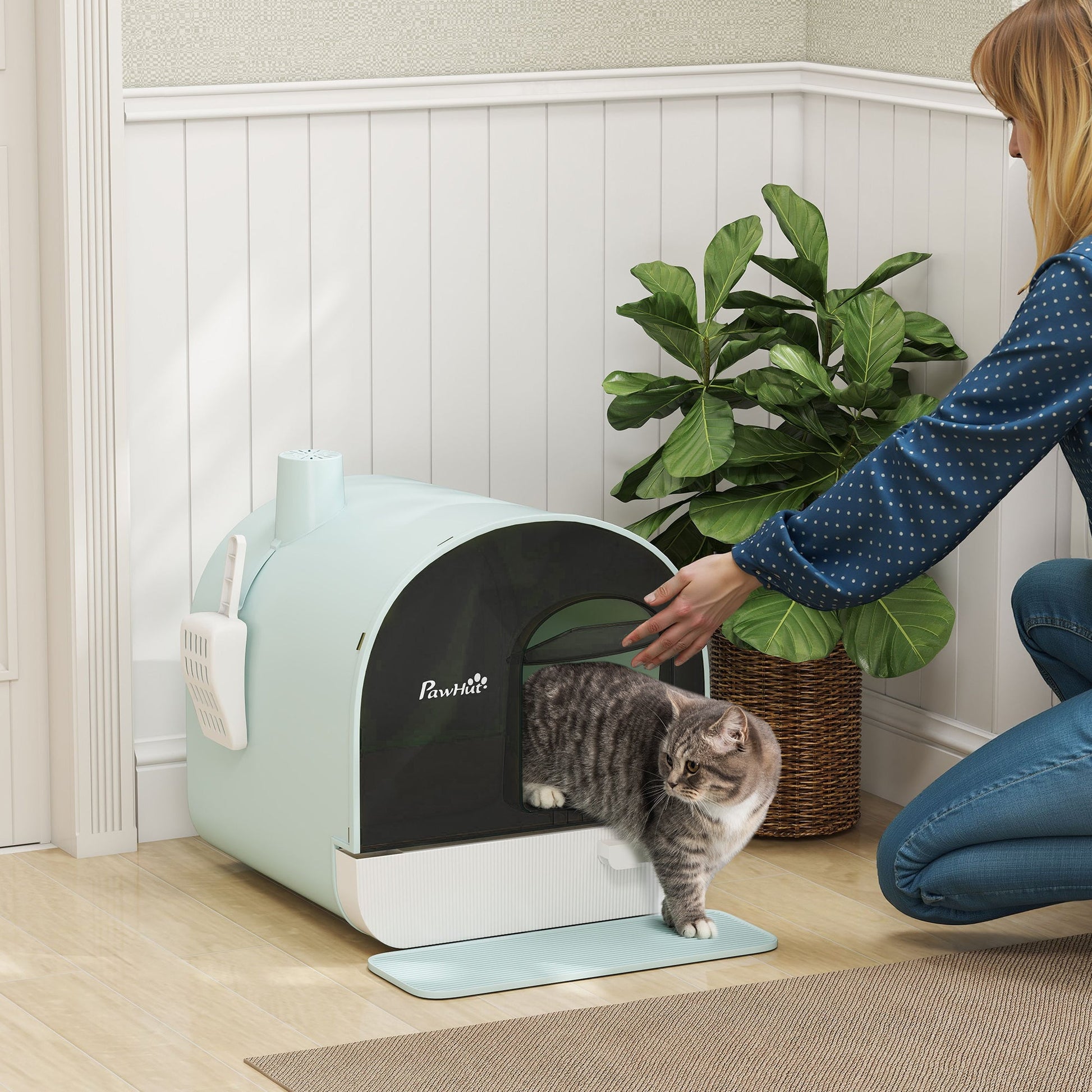 KFX-3676477 Hooded Cat Litter Box with Removable Tray and Air Filter for Privacy