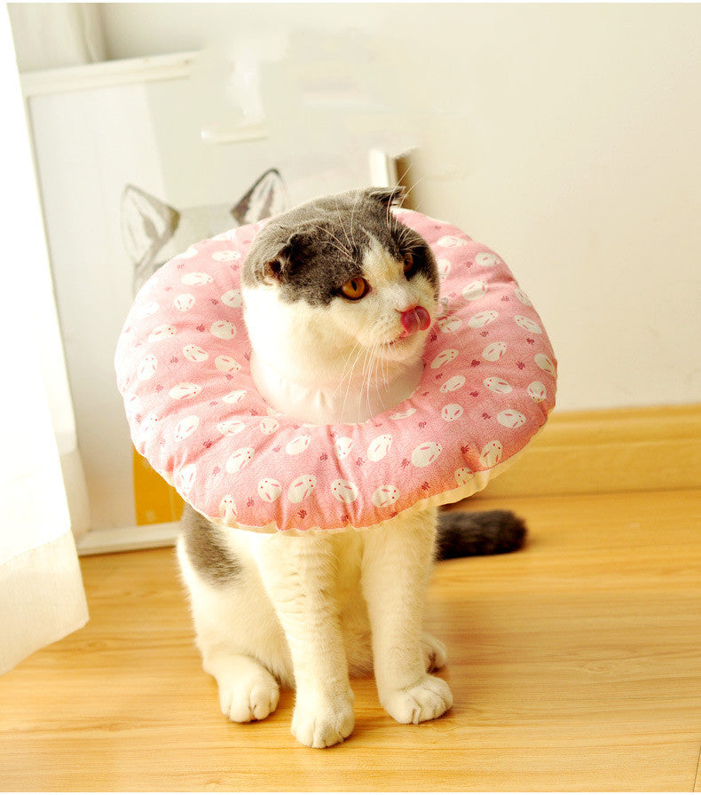 KFX-3678397 Anti-Bite and Anti-Lick Headgear for Pets in Love Pink with Stylish Patterns