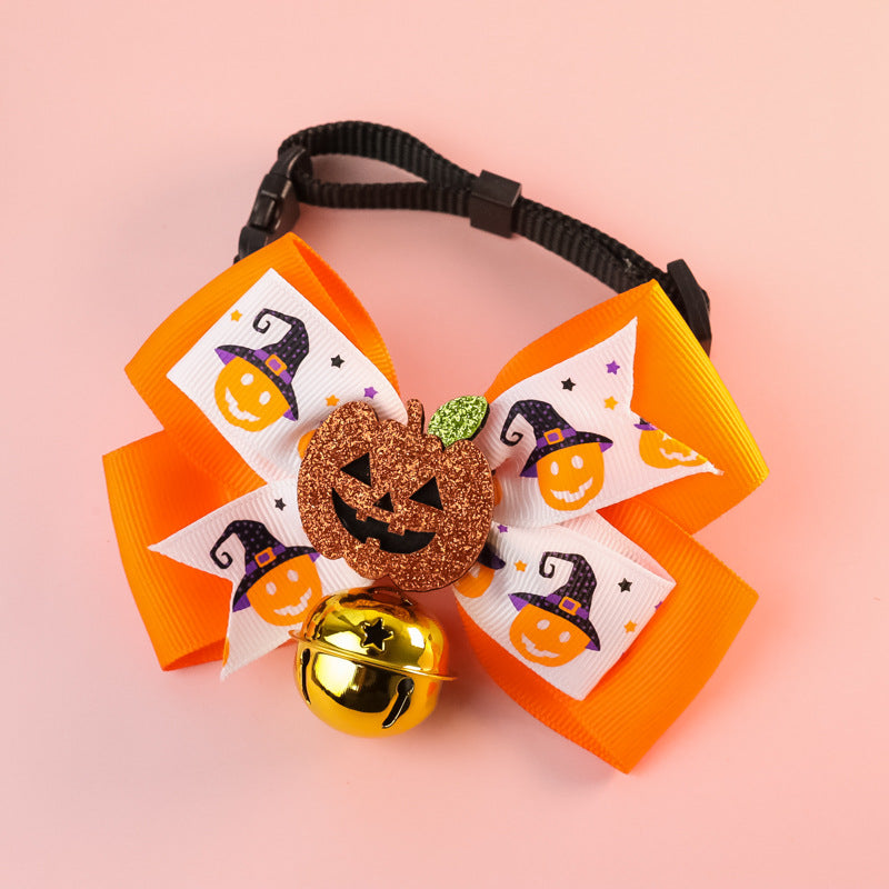 KFX-3678781 Pumpkin Bow Tie with Bell for Cats and Dogs - Halloween Costume Accessory
