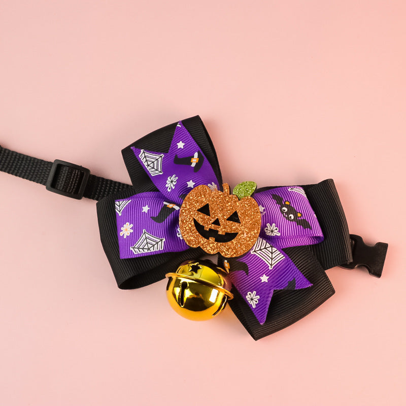 KFX-3678781 Pumpkin Bow Tie with Bell for Cats and Dogs - Halloween Costume Accessory