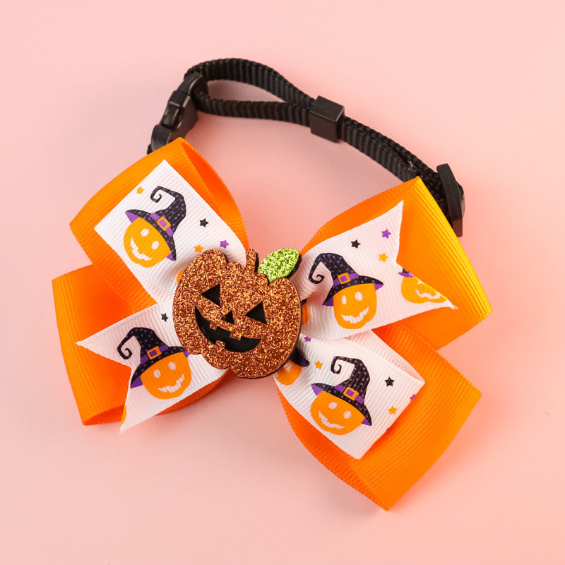 KFX-3678781 Pumpkin Bow Tie with Bell for Cats and Dogs - Halloween Costume Accessory