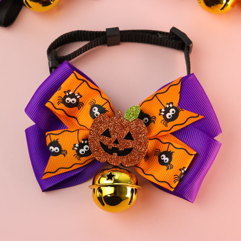 KFX-3678781 Pumpkin Bow Tie with Bell for Cats and Dogs - Halloween Costume Accessory