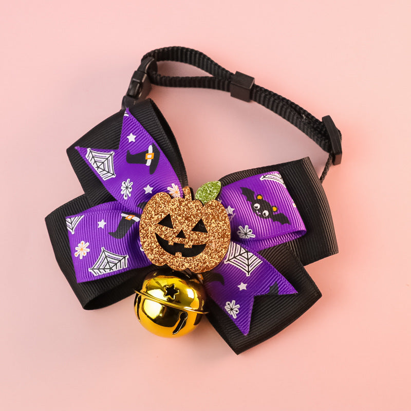 KFX-3678781 Pumpkin Bow Tie with Bell for Cats and Dogs - Halloween Costume Accessory