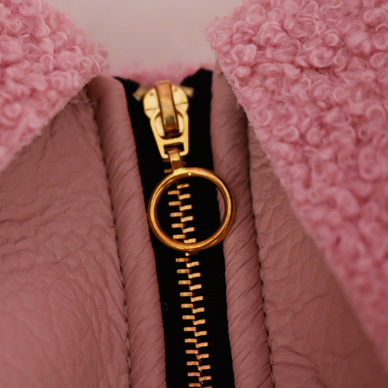 KFX-3679165 Warm Plush Zipper Dog Coat in Pink and Brown - Sizes S to XXL